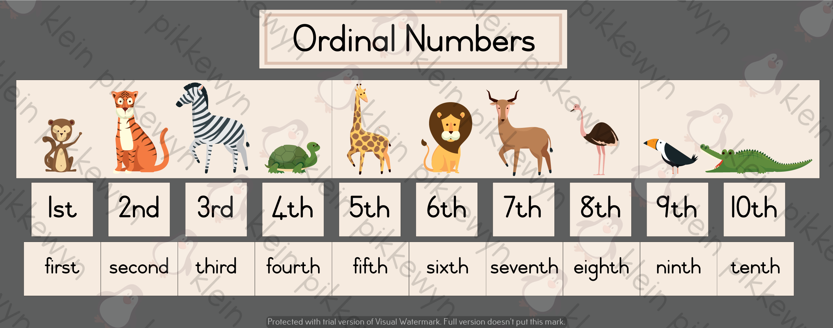 Ordinal Numbers Animals 1 10 Teacha 